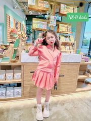 Set áo vest TAY DÀI chân váy xếp ly dễ thương cho bé gái BGB122996