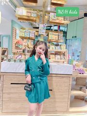 Set áo vest TAY DÀI chân váy xếp ly dễ thương cho bé gái BGB122996