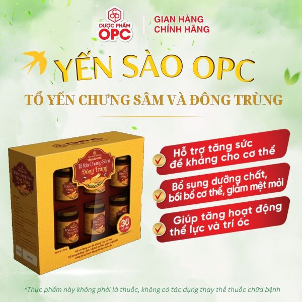  TPBS. YẾN SÀO OPC - TỔ YẾN CHƯNG SÂM VÀ ĐÔNG TRÙNG (Hộp 6 và 4 lọ) 