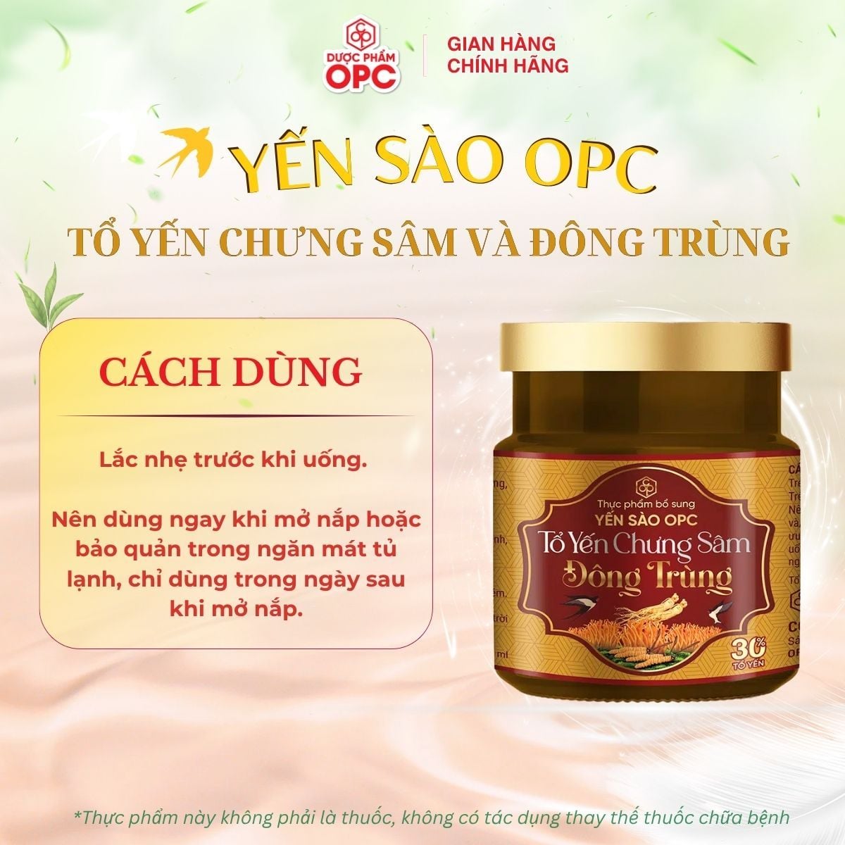  TPBS. YẾN SÀO OPC - TỔ YẾN CHƯNG SÂM VÀ ĐÔNG TRÙNG (Hộp 6 lọ) 
