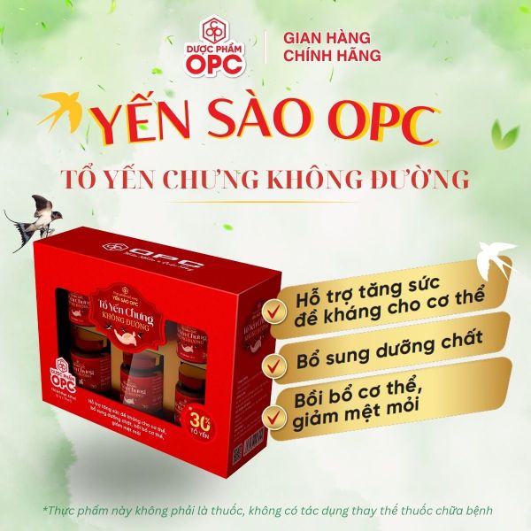  TPBS. YẾN SÀO OPC - TỔ YẾN CHƯNG KHÔNG ĐƯỜNG (Hộp 4 và 6 lọ) 
