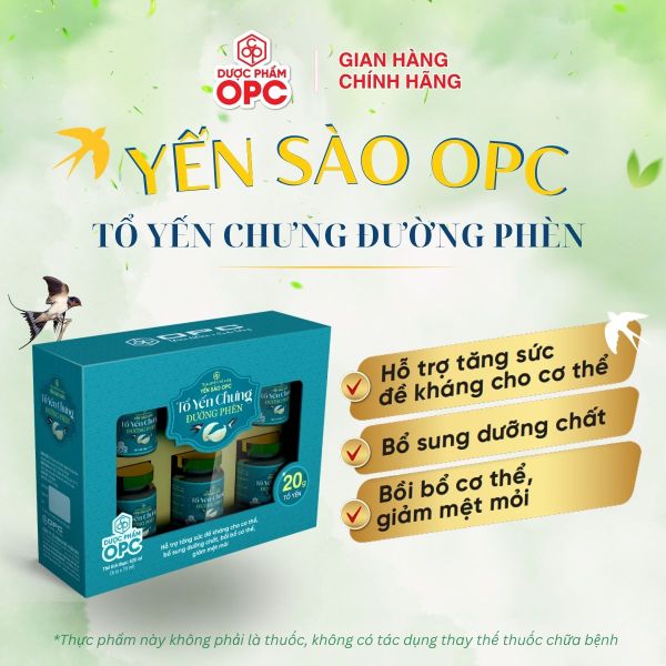  TPBS. YẾN SÀO OPC - TỔ YẾN CHƯNG ĐƯỜNG PHÈN (Hộp 6 lọ) 