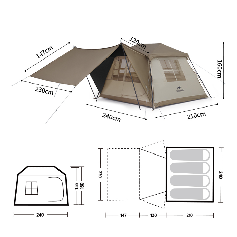 Lều Glamping tự bung 3 - 4 người Naturehike Village 5.0 CNK2300ZP022