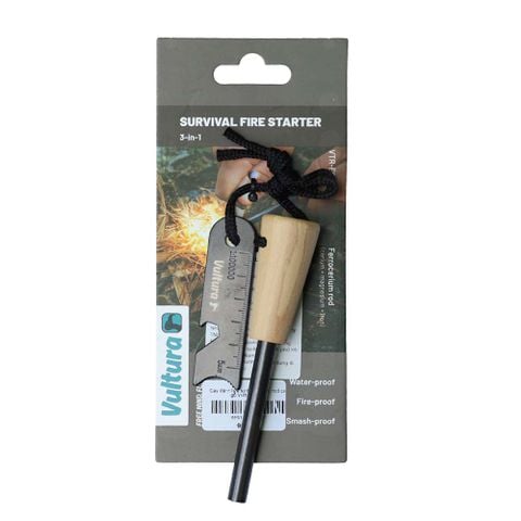 Cây đánh lửa sinh tồn Ferro rod cán gỗ Vultura VTR-FS2401