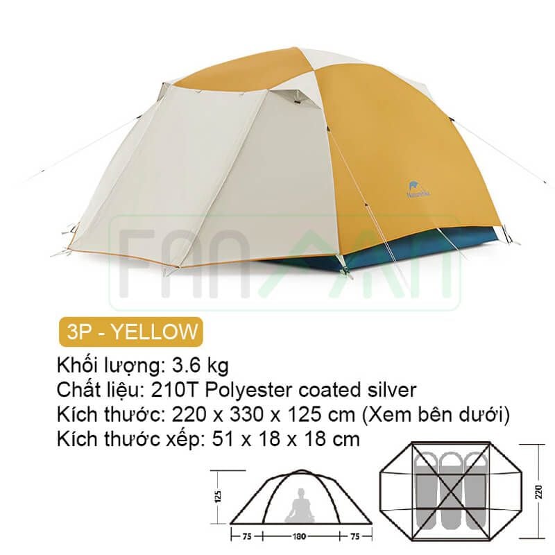 Lều 2 - 3 người, 2 lớp Naturehike  CNK2300ZP024