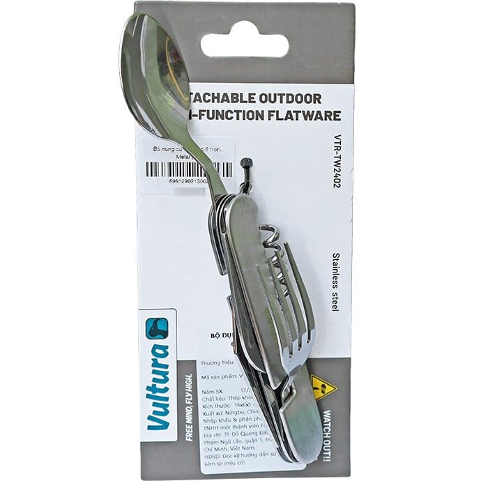 Bộ đồ ăn 2 mảnh dao muỗng nĩa dã ngoại 6 trong 1 Vultura VTR-TW2402