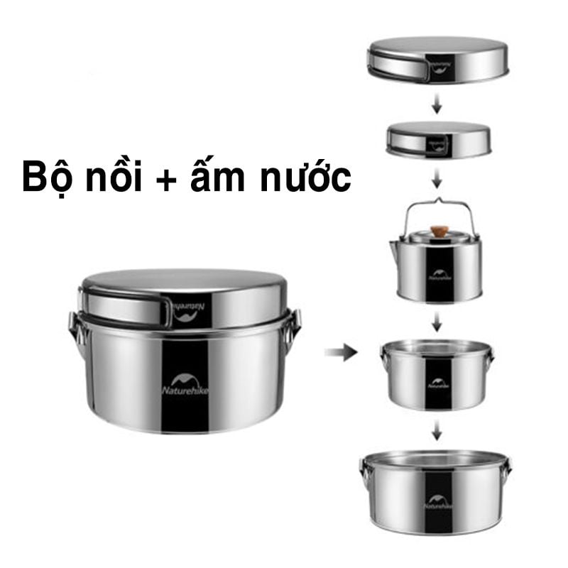 Bộ nồi dã ngoại inox xếp gọn Naturehike NH22CJ005