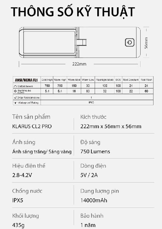 Đèn gập cắm trại Klarus CL2 Pro 750lm