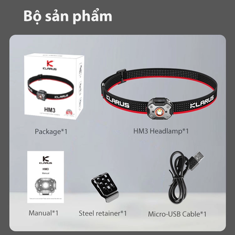 Đèn pin đeo đầu gài mũ siêu nhẹ KLARUS HM3