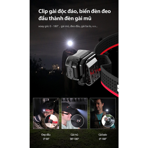 Đèn pin đeo đầu gài mũ siêu nhẹ KLARUS HM3