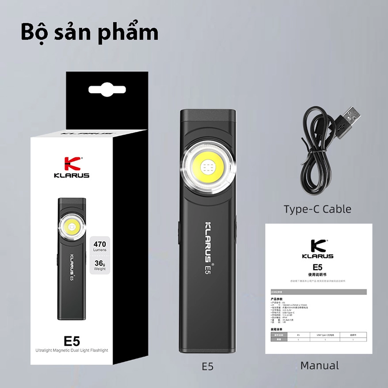 Đèn pin mini kẹp nón Klarus E5