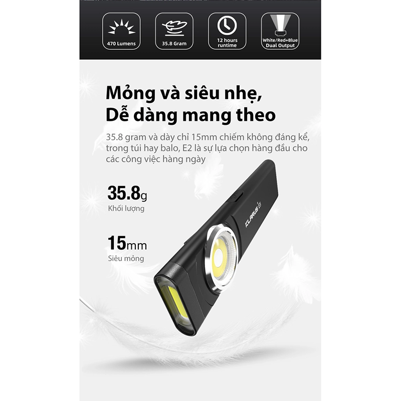 Đèn pin mini kẹp nón Klarus E5