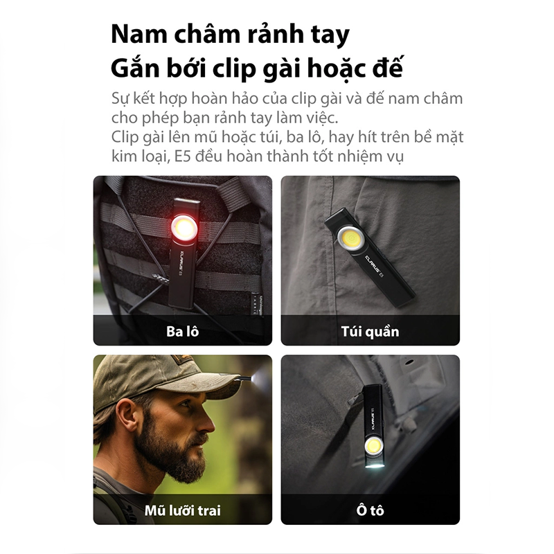 Đèn pin mini kẹp nón Klarus E5