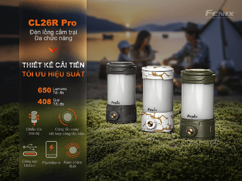 Đèn Pin Treo Lều Cắm Trại Fenix CL26R Pro 650LM