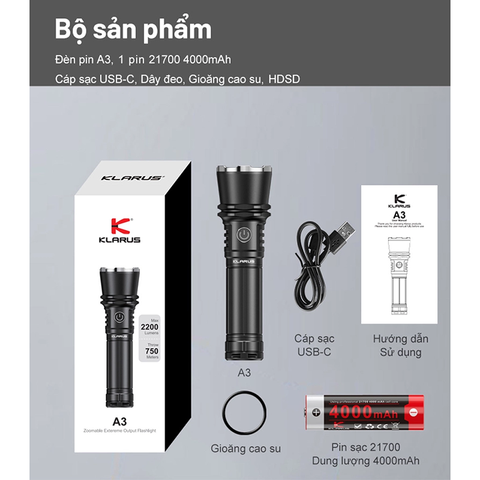 Đèn pin zoom KLARUS A3
