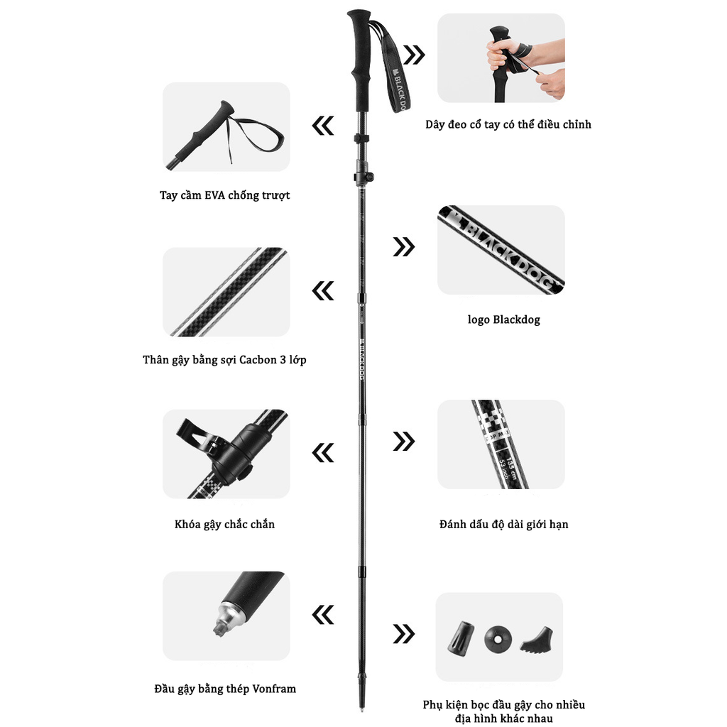 Gậy chạy trail leo núi Carbon Blackdog CBD2450DS011