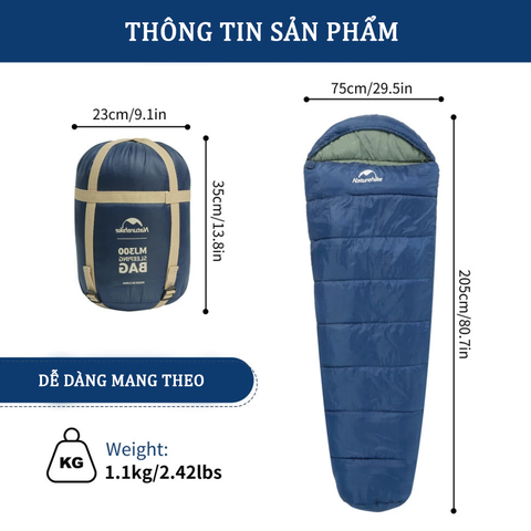 Túi ngủ con nhộng mùa đông Naturehike CNK2300SD014
