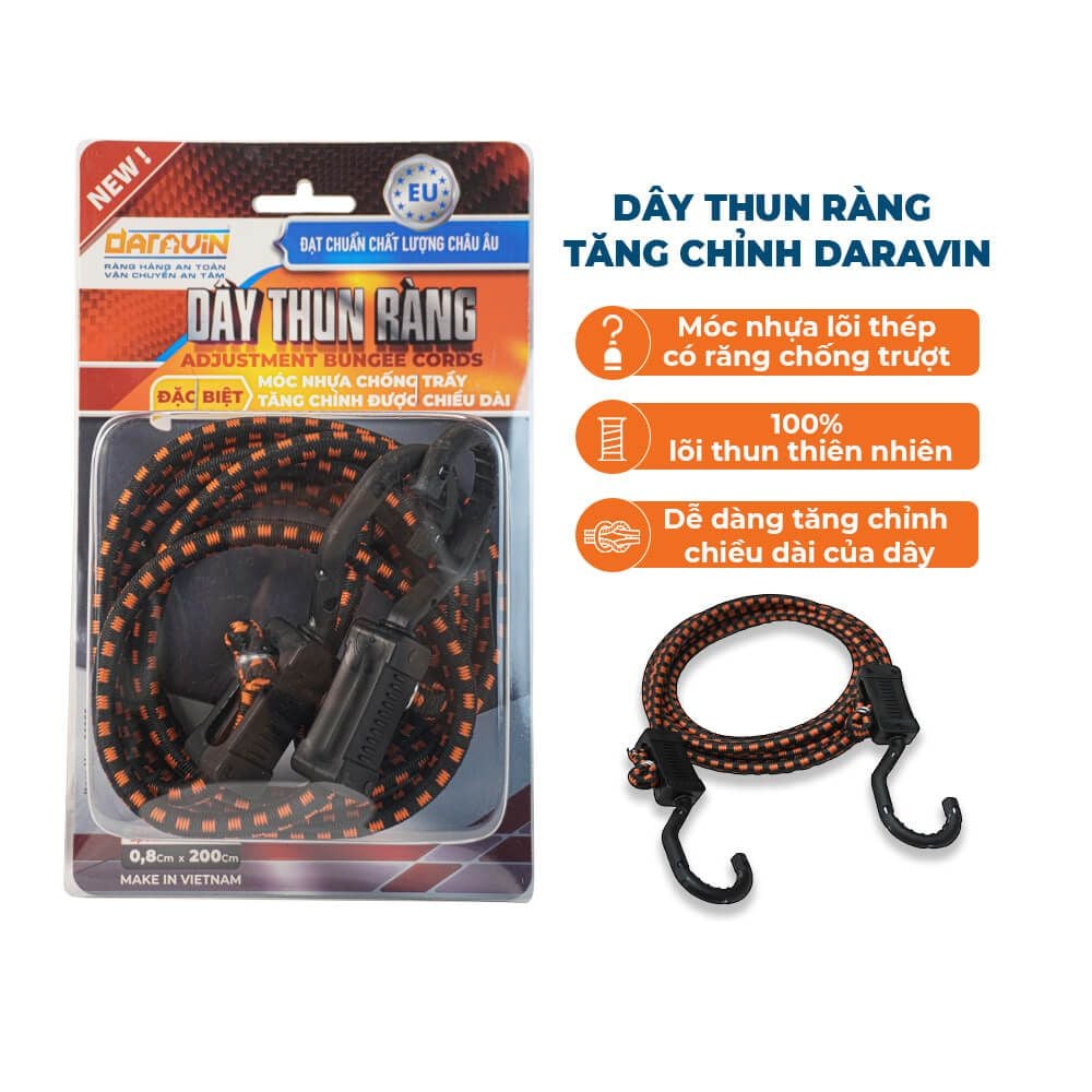 Dây thun ràng điều chỉnh chiều dài móc nhựa lõi thép Daravin DRV001