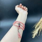  Vòng Tay Đá Đào Hoa 108 Hạt Mix Pan Bạc 