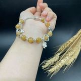  Vòng tay thạch anh tóc vàng VIP mix charm bạc 