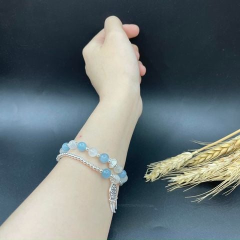  Vòng tay đá Aquamarine và Moonstone mix bạc 
