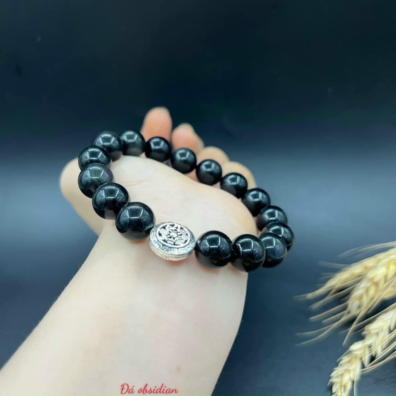  Vòng Tay Nam Đá Obsidian mix charm 
