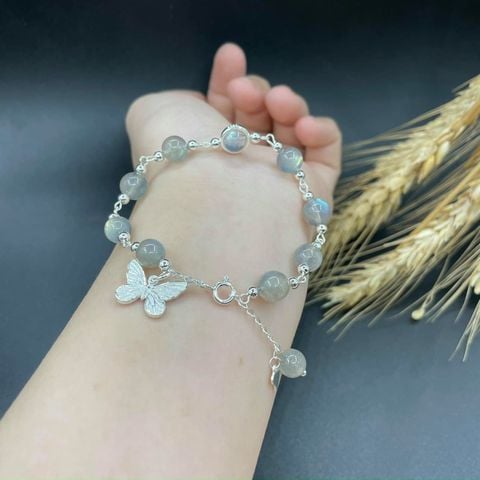 Vòng Tay Đá Xà Cừ Mix Charm Cánh Bướm Bạc