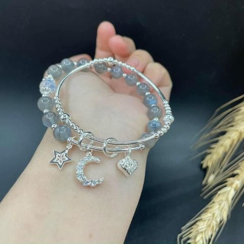 Vòng Tay Đá Xà Cừ Mix Charm Bạc Đôi