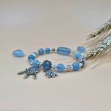  Vòng tay đá aquamarine mix lu thống và charm bạc 