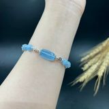  Vòng tay đá aquamarine mix lu thống và charm bạc 