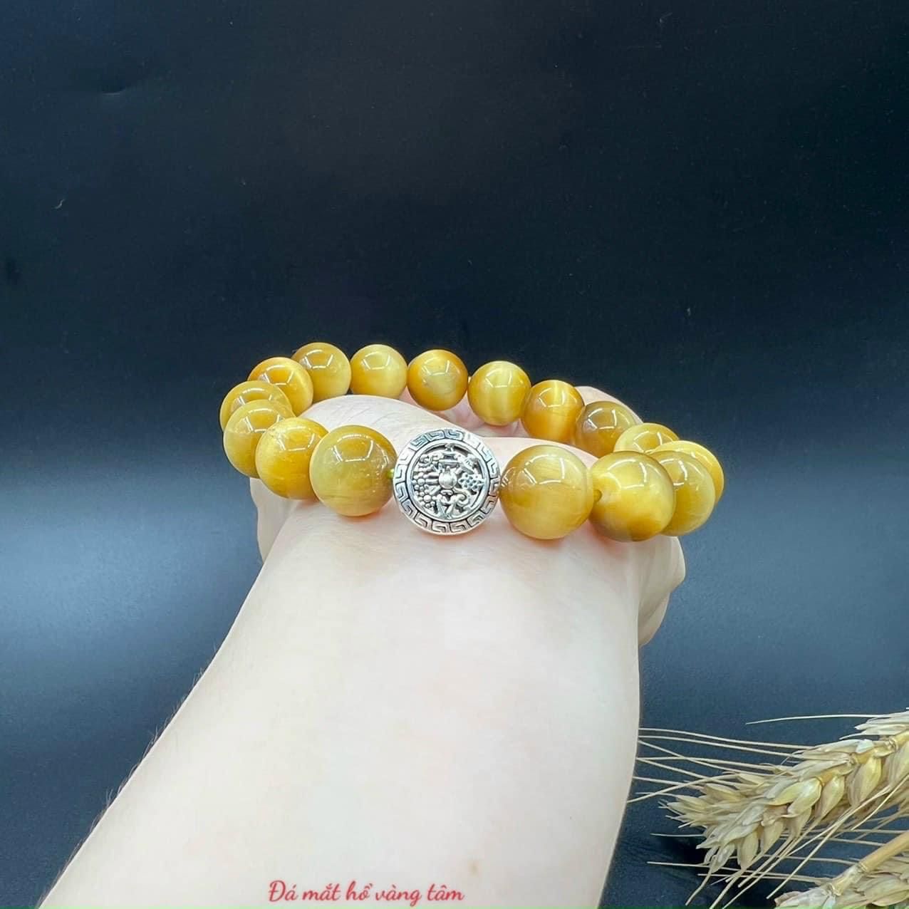  Vòng Tay Nam Mắt Hổ Vàng Tâm mix charm 