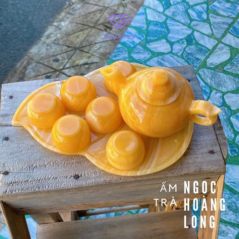  Bộ ấm chén ngọc hoàng long (khay hình lá) 