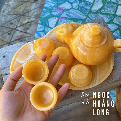  Bộ ấm chén ngọc hoàng long (khay hình lá) 