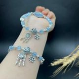  Vòng tay đá aquamarine mix lu thống và charm bạc 