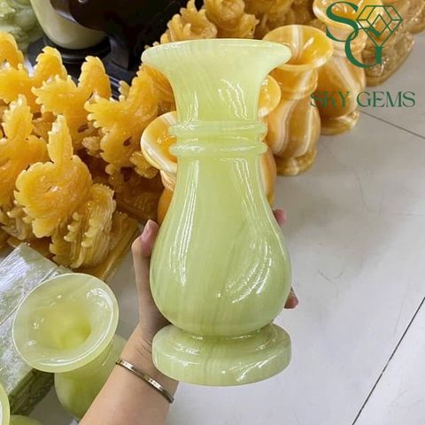 Bình Hoa Phong Thủy Ngọc Onyx xanh 20cm