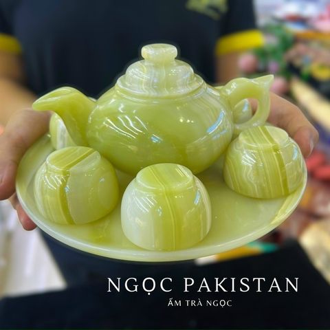 Bộ ấm chén ngọc Onyx xanh (Pakistan)