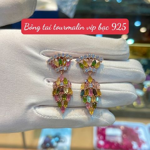 Bông Tai Bạc 925 Đính Đá Tourmaline Xanh