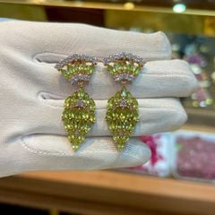 Bông Tai Bạc 925 Đính Đá Tourmaline Mẫu Dài