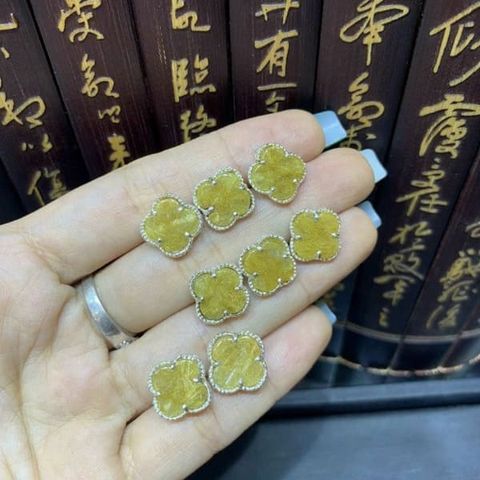 Bông Tai Cỏ 4 Lá  Đá Quý Bọc Bạc