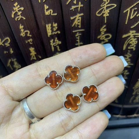 Bông Tai Cỏ 4 Lá  Đá Quý Bọc Bạc