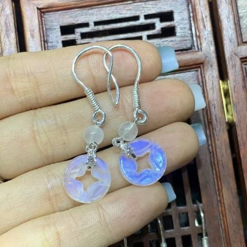  Bông Tai Bạc Gắn Đồng Xu Kim Tiền Đá Quý 