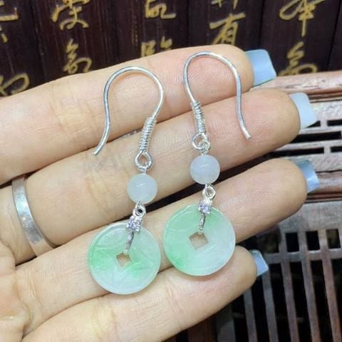  Bông Tai Bạc Gắn Đồng Xu Kim Tiền Đá Quý 