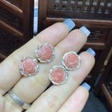  Bông Tai Hoa Mẫu Đơn Đá Quý Bọc Bạc 