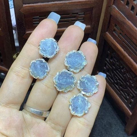 Bông Tai Hoa Mẫu Đơn Đá Quý Bọc Bạc