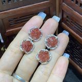  Bông Tai Hoa Mẫu Đơn Đá Quý Bọc Bạc 