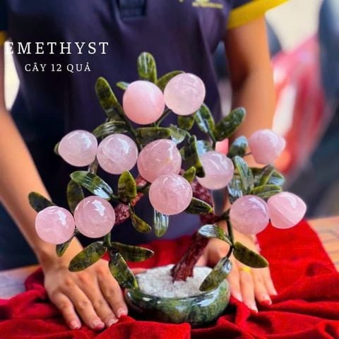 Cây Đào Thạch Anh Hồng 12 quả 28cm