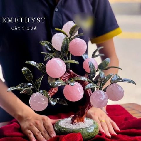Cây Đào Thạch Anh Hồng 9 Quả 28cm