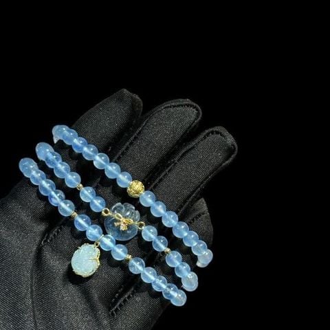  Chuỗi Vòng Tay Aquamarine Mix Charm Vàng 