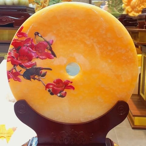 Đồng Điếu ngọc Onyx Hoàng long phong cảnh 30cm