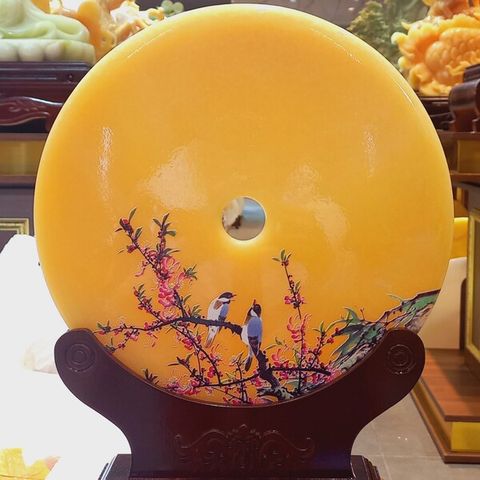 Đồng Điếu ngọc Onyx Hoàng long phong cảnh 30cm